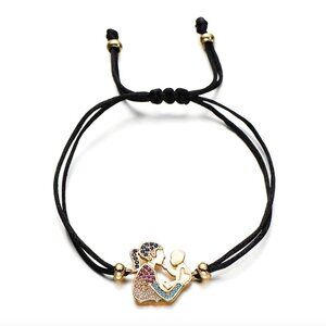 Mom & Baby Newborn New Mom Yellow Gold Black String Bracelet